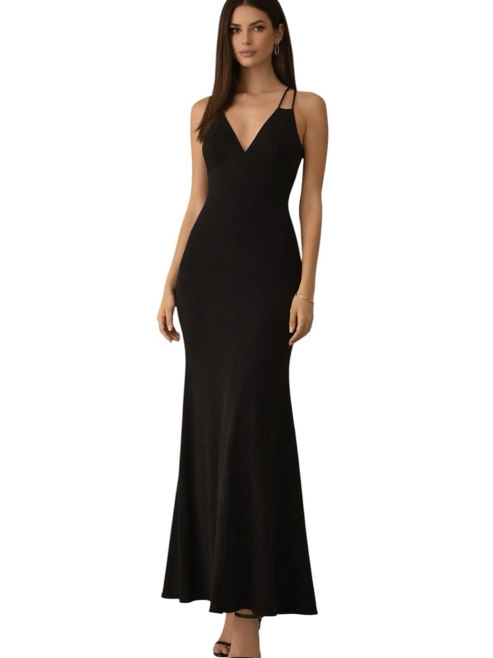 Lulus Black Strappy-Back Maxi Evening Dress Size M Formal Gown Minimalist Chic